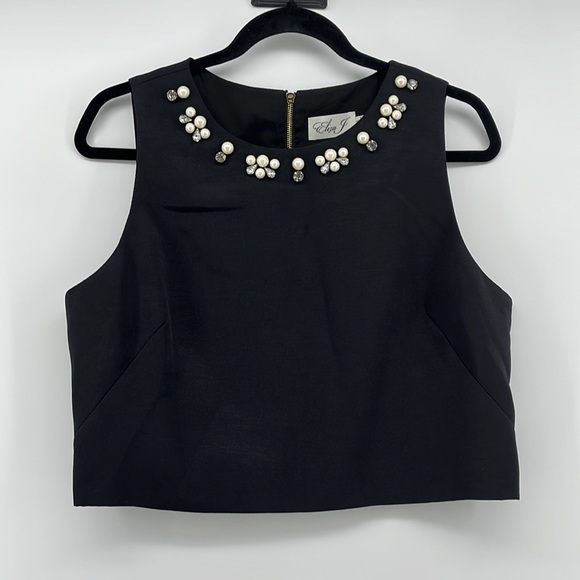 Eliza J Black Crop Top with Pearl Embellishments Size 10 - Picture 1 of 8